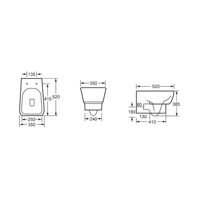 OEM Bathroom Wall Hung Wc บานตู้น้ำติดผนัง 520*350*385mm